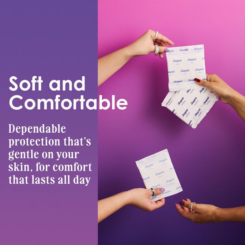 August Menstrual Day & Night Organic Cover Pads, 48-Pack Regular, 48-Pack Super Pads, Compostable Wrappers, Hypoallergenic Organic Cover Sanitary Napkins for Anyone Who Menstruates (6 Boxes of 16) - Image 4